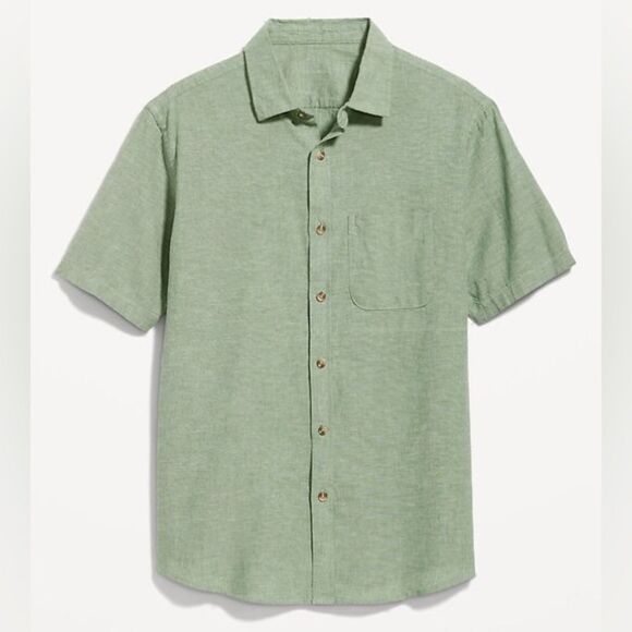 OLD NAVY Men’s Everyday Regular Fit Linen Blend Shirt Milky Jade Green Large - Picture 1 of 11